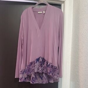 LOGO by Lori Goldstein Lavender Blouse with Floral Ruffle
